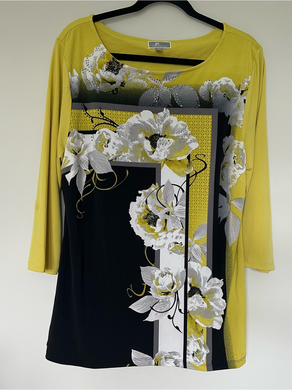 JM Collection Floral Print 3/4 Sleeve Blouse Top XL ArtToWear Business Casual